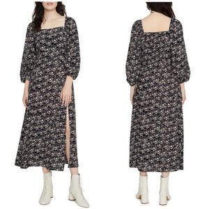 Sanctuary NWT Lindsey Square Neck Midi Dress High Slit Ditsy Floral Black New